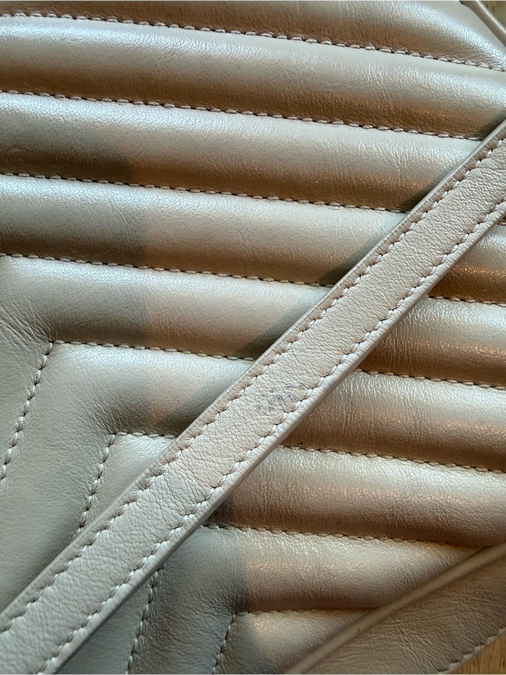 Saint Laurent Cream Quilted Chevron Lou Crossbody with Gold YSL Hardware - Picture 5 of 6